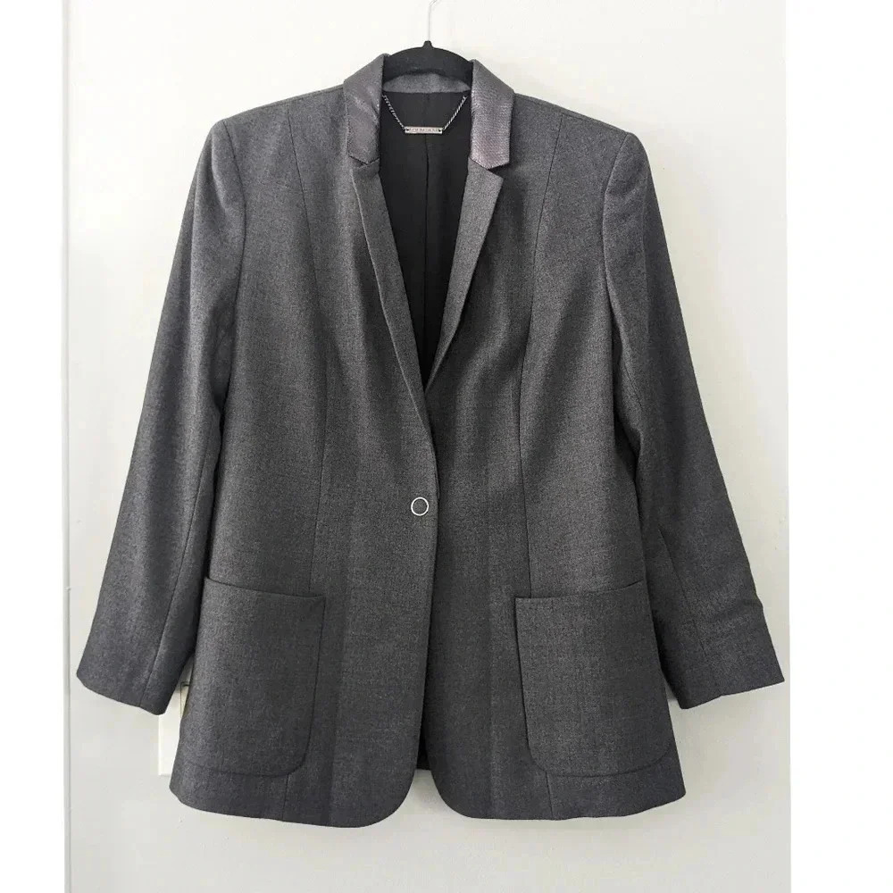 Elie Tahari Gray Leather Collar Blazer - Picture 1 of 9
